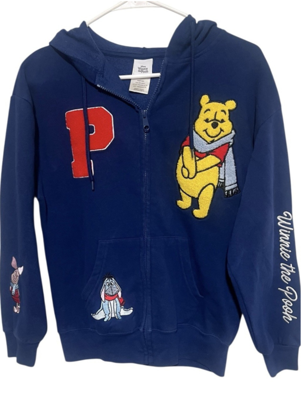 Disney Winnie the Pooh Hoodie Jacket Women’s XS Zip Fleece Embroidered Patches - Picture 2 of 10